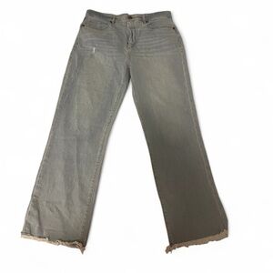 NWT Loft High Waist Straight Crop Denim Jeans Fray Bottom Light Wash